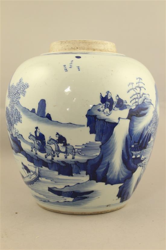 A Chinese blue and white ovoid jar, in Kangxi style, 23cm